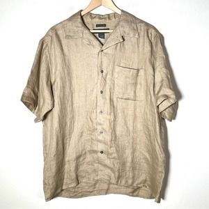 Banana Republic tan 100% Irish linen relaxed short sleeve shirt top large L B162